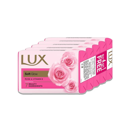 Lux Soft Glow Bath Soap - Rose & Vitamin E, For Glowing Skin (Buy 4 Get 1 Free), 750 gm Pack