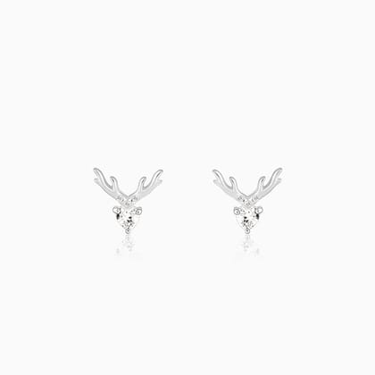 Silver Deer Heart Stud Earrings