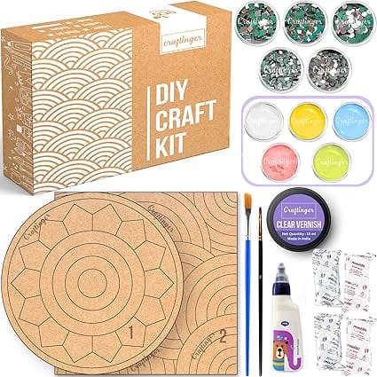 Craftinger Large Lippan Art Kit (12 Inch or 30 cm) - DIY Decor with Pre-Marked MDF Shapes, Acrylic Colors, and Mirrors