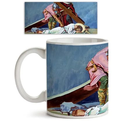 9th Station Of Cross Jesus Falls The Third Time Ceramic Coffee Tea Mug Inside White-Inner White / 325ml Round Mug; SINGLE PIECE