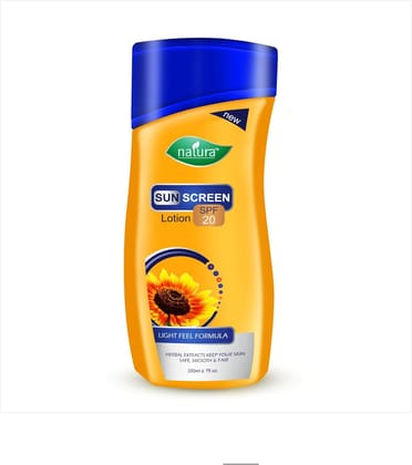 Natura Spf20 Sunscreen Body Lotion For Men & Women (Pack Of 1, 200Ml), Daily Moisturizer For Dry Skin With Aloe Vera, Almond Oil, Jojoba Oil & Vitamin-E-Pack of 1