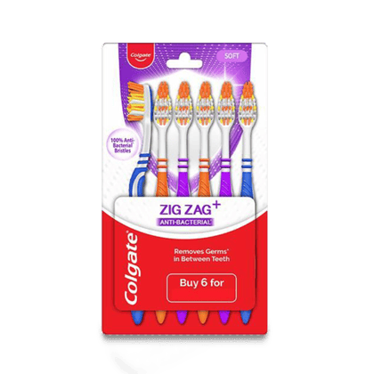 Colgate Zigzag Anti-Bacterial Toothbrush - Soft, 6 Units Pack
