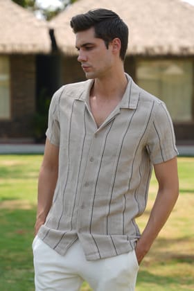 Mansion - Structured Striped Shirt - Khaki-S-38 / KHAKI