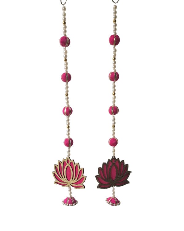 Handmade Pink Lotus and Pearl Traditional Decorative Strings, 20 Inch x 4 Inch