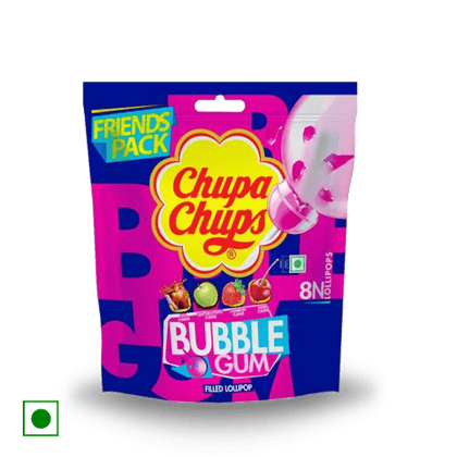 Chupa Chups Gum-Filled Lollipop, Assorted, Friends Pack, 8 Pcs Pouch