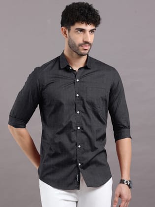 Plain Black Cotton Shirt-38 - S