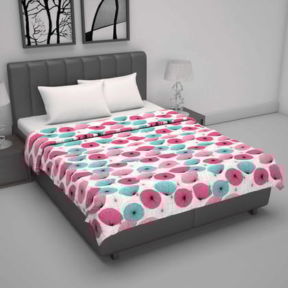 Dandelions Floral Print Pink 144 TC 100% Cotton Cozy and Comfy Dohar for Double Bed-Double / Pink and Green / PR_5003-DD