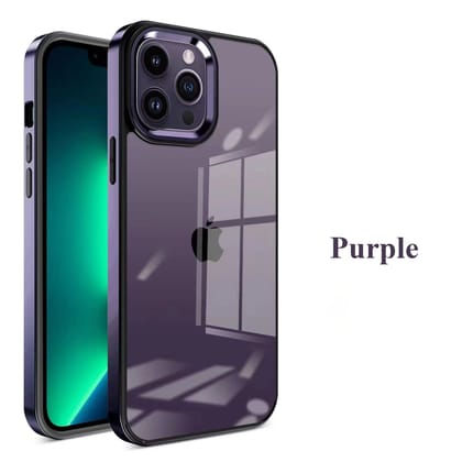 iPhone 14 Series Square Plating Color Frame Clear Case With Camera Bumper-iPhone 14 Pro / Purple