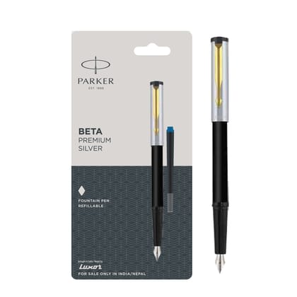 Parker Beta Premium Fountain Pen With Gold Trim - Body Color Silver - Ink Color Blue