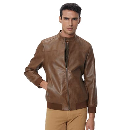Mufti Brown Biker Slim Fit Jacket