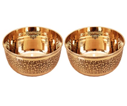 Indian Art Villa Handcrafted Pure Brass Embossed Round Shaped Bowl, Dinnerware, Serveware-150ml / 2