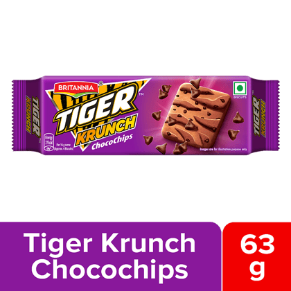 Britannia Tiger Krunch Chocochips Biscuit - Crunchy, Ready To Eat, 63 G