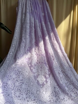 Georgette Chikankari saree in Lilac-Lilac