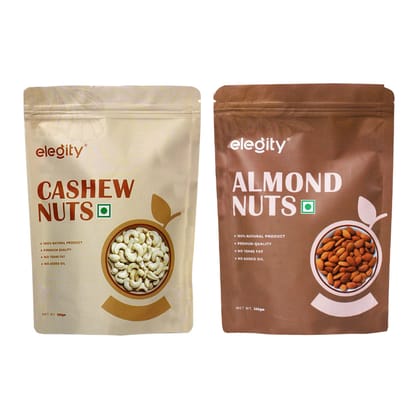 ELEGITY Dry Fruit Combo Pack | California Almonds, W320 Cashew (250 gm each) |100% natural |No added preservatives | Nutritious and Delicious Snacks - Pack of 2