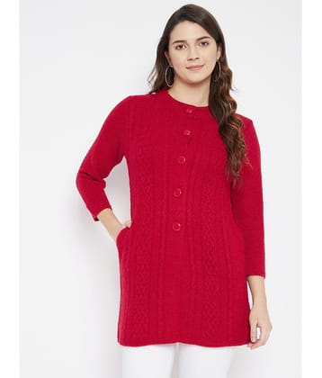 zigo Woollen Round Neck Women's Buttoned Cardigans - Red ( Single ) - None