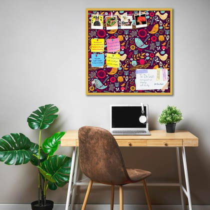 Floral Pattern D3 Bulletin Board Notice Pin Board Soft Board | Framed-Golden Frame / 20 x 20 inch (51 x 51 cms)