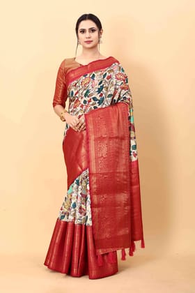 Yavira silk Women's Multi Printed Silk Blend Saree