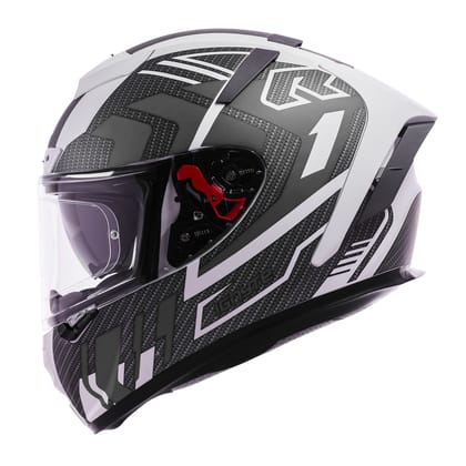 Ignyte IGN-4 Atomixx ISI/DOT Certified Full Face Graphic Helmet with Outer Anti-Fog Clear Visor and Inner Smoke Sun Shield (Glossy White Grey)-Medium 580 MM