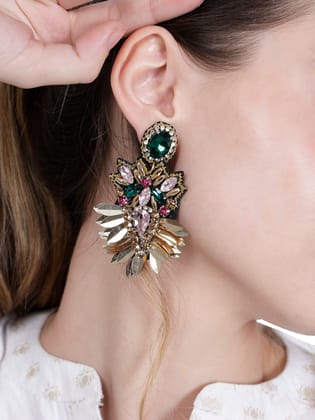 Elegant Gold-Tone Earrings with Crystals and Gems design | elegant and eye-catching