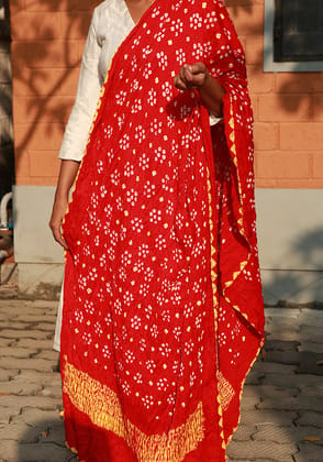 Red and Yellow Bandini Modal Silk Dupatta Design 2