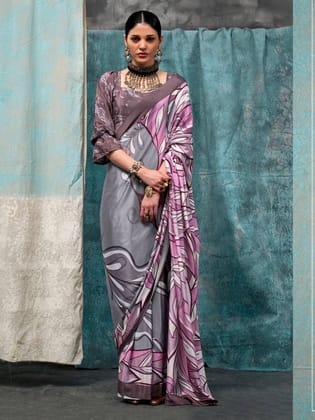 Grey Crape Silk Saree