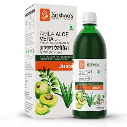 Krishna's Herbal & Ayurveda Amla Aloe Vera Wheat-grass, Haldi & Tulsi Juice  1000 ml  Pack of 1