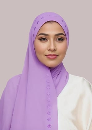 Embroidered Hijab - Orchid Hearts-Orchid