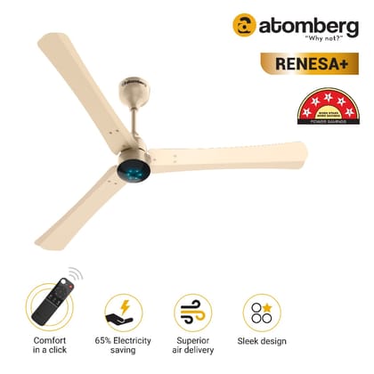 Atomberg Renesa 1200 mm BLDC Ceiling Fan with Remote Control  LED Indicators  Metallic Gold-Atomberg Renesa+ 1200 mm BLDC Ceiling Fan with Remote Control & LED Indicators | Metallic Gold