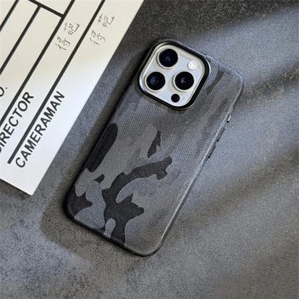 iPhone Series Camouflage Magnetic Leather Case With Camera Bumper-iPhone 14 Pro Max / Black