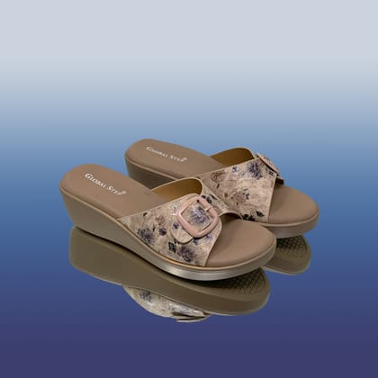 Beige Floral Comfort Wedge Sandals-Beige / 36