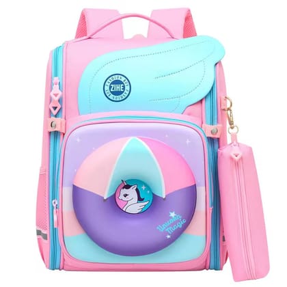 Unicorn Dino Donut School Bag with Pencil pouch- 14Inches-Unicorn Pink