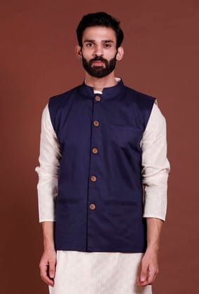 Blue Cotton Nehru Jacket-38