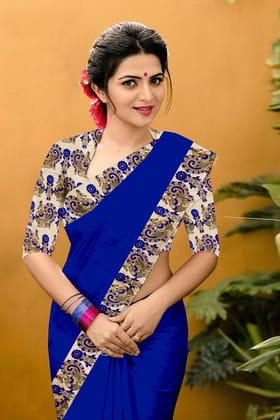 Royal Blue Colored Festive Wear Woven Chanderi Silk Saree
