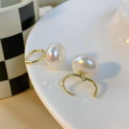 Gold Pearl Hoop Earring
