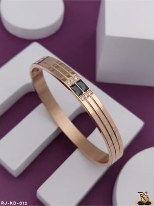 Superior Rose Gold with Black Stone Kada for Men  KD-012-Free Size