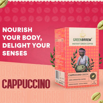 Cappuccino Green | 100% Unroasted Coffee | Medium Blend | Social Friend | 20 Servings | 60g-Cappuccino