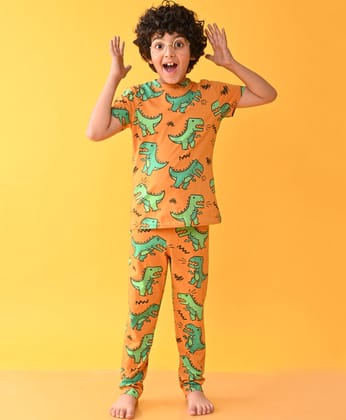 BIG DINOSAUR MUSTARD SHORT SLEEVE PYJAMA SET - MUSTARD-0-6 MONTHS / 2N / MUSTARD