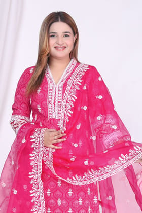 Rayon Embroidered Set with Organza Dupatta-36 / Pink