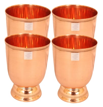 Indian Art Villa Pure Copper Handmade Set of 4 Wine Glasses 475 ML each - Beer Wine Cocktail Liqour Drinkware Bar Hotel Restaurant