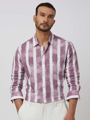 Lilac Painted Stripe Slim Fit Casual Shirt
