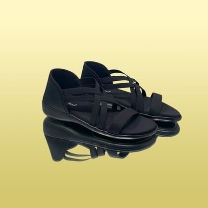 Black Mesh Cross-Strap Sandals-Black / 36