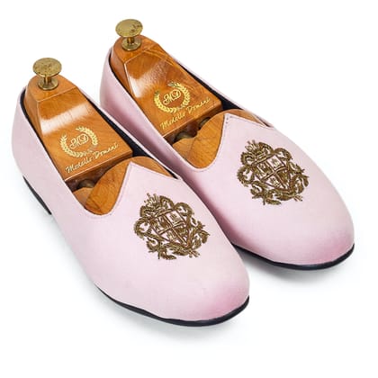 Royal Crest©️ Velvet Juttis (Baby Pink - Limited Edition)(Patent Copyright Artwork)-EU 41 / UK 7 / Baby Pink