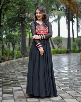 Navratri Style Black Color Multi Work Gown-M