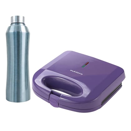 The Better Home FUMATO Presswich 750W Sandwich Maker 2 Slice Grill Purple  Stainless Steel Water Bottle 1 Litre Blue-The Better Home FUMATO Presswich 750W Sandwich Maker, 2 Slice Grill, Purple & 