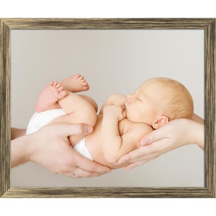 ArtzFolio Baby Newborn Sleeping On Parents Hands Canvas Painting-Canvas; Wooden Frame; Antique Gold / 14.5inch x 12inch (36.8cms x 30.5cms)