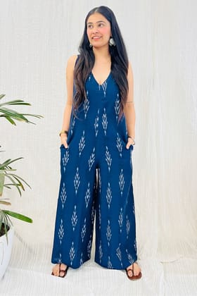 Navy Ikat Sleeveless Jumpsuit-S