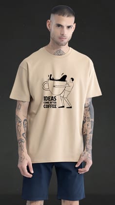 Idea Comes After Coffee Beige Oversized Tshirt-S