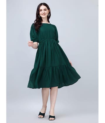 JASH CREATION Rayon Solid Knee Length Womens Fit & Flare Dress - Green ( Pack of 1 ) - None