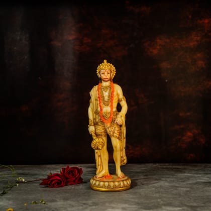 10" Standing Lord Hanuman Statue-Height - 10 Inches / Cream / Marble Dust (Resin)