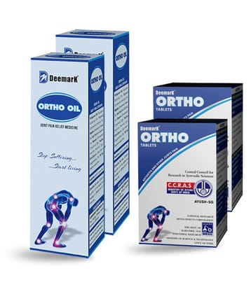 Deemark Ortho Pain Relief Oil & Tablet for Joint & Muscles Pain Ortho Oil 100ml + Ortho Tab 30 Pain Relief Oil & Tablet. Pack Of 2